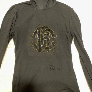 Roberto Cavalli Black Turtle Neck with Gold Accents